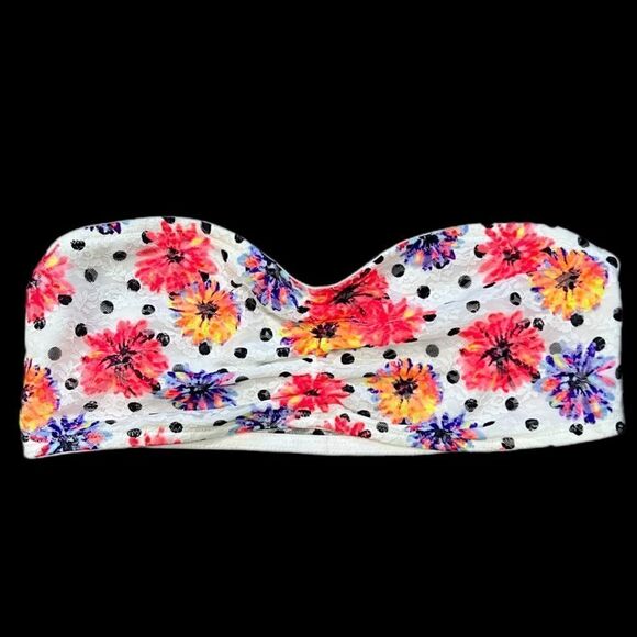 Victorias Secret Pink Strapless Ruched Lace Bandeau Bralette bra white floral L - Picture 2 of 6
